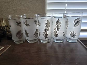 Vintage Libbey Silver Leaf Glasses Hi Balls Barware Glassware 