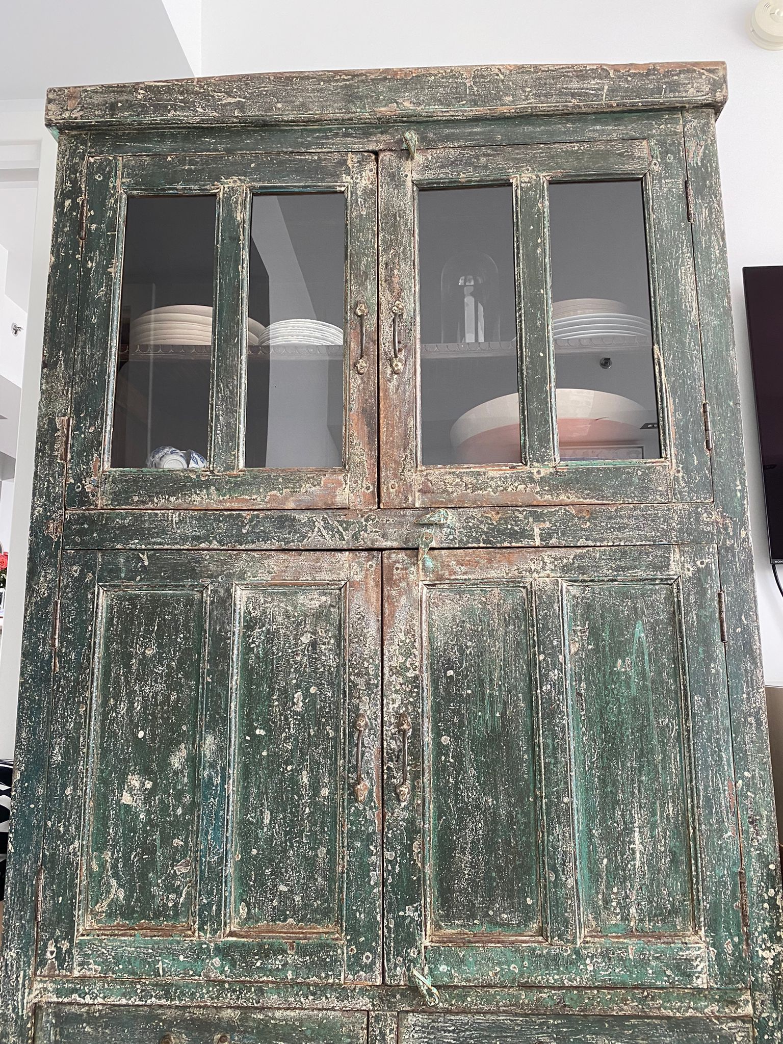 Antique Teak Industrial Dining Cabinet 