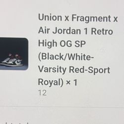 Union X Fragment X Air Jordan 1 Retro High OG Sp Red Black Blue 