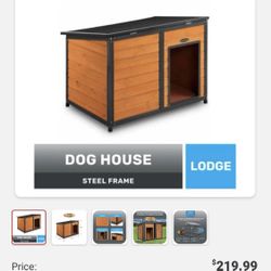 Retriever Lodge-Style Outdoor Wooden Dog House with Steel Frame