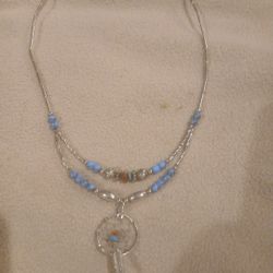 Dream Catcher Necklace With Turquoise And Silverstone Beads
