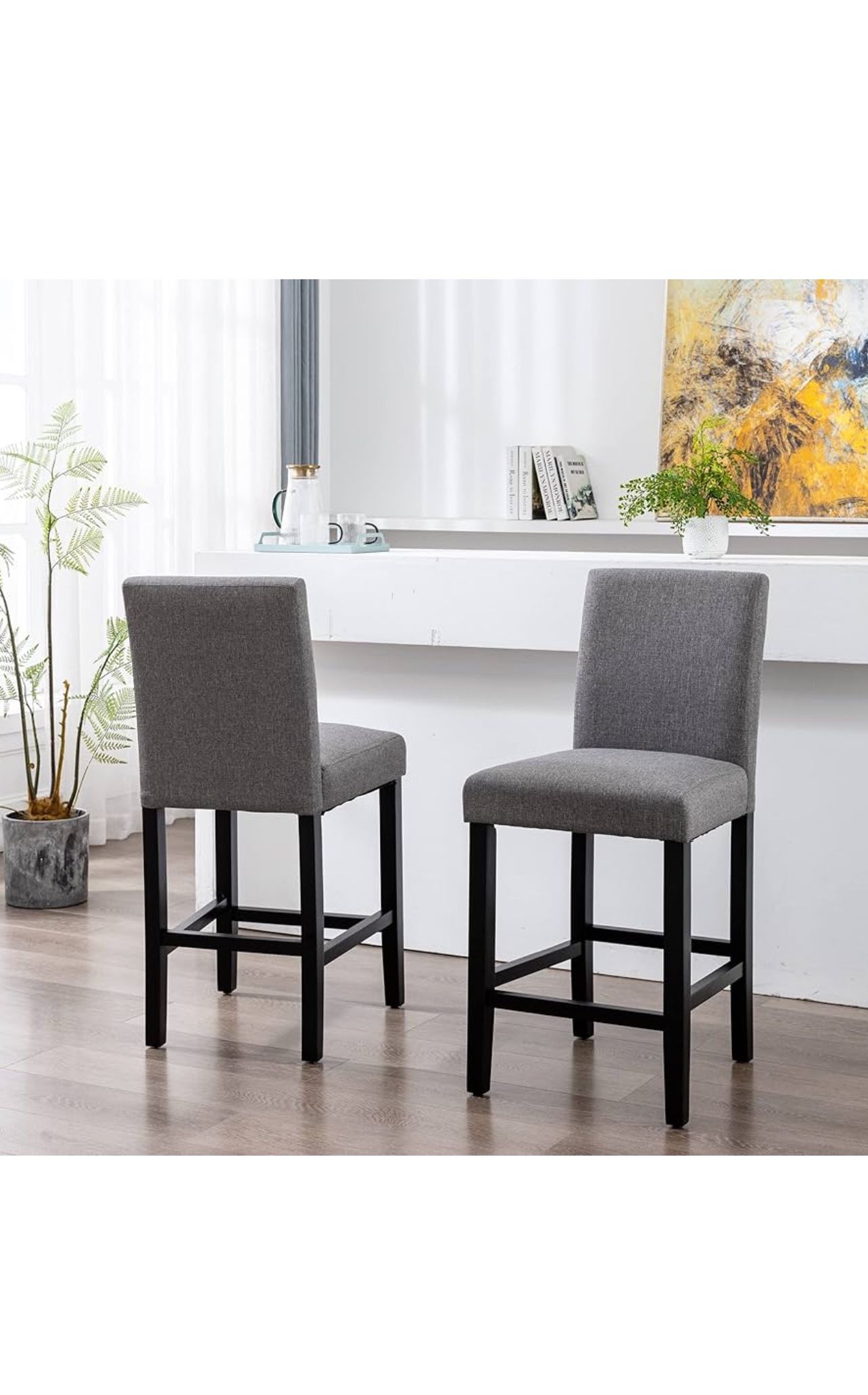 LSSPAID Bar Stools Set of 2, 24.8 Inch Upholstered Fabric Counter Height Stools, Modern Kitchen Island Wood Bar Chairs Barstools with Backrest and Sol