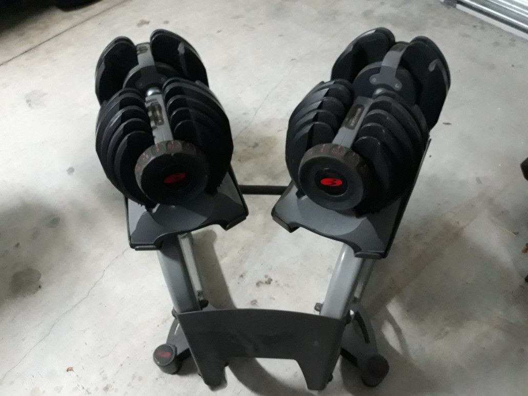 Soloflex adjustable dumbbells with stand