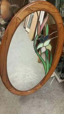 Oval stain glass mirror
