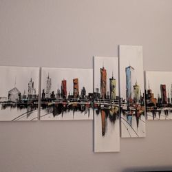 All Modern Canvas Painting City Skyscraper 5 Pieces 