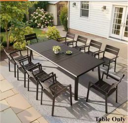 10pcs chair+93.9 in. Rectangular Black Aluminum Outdoor Dining Table with Umbrella Hole