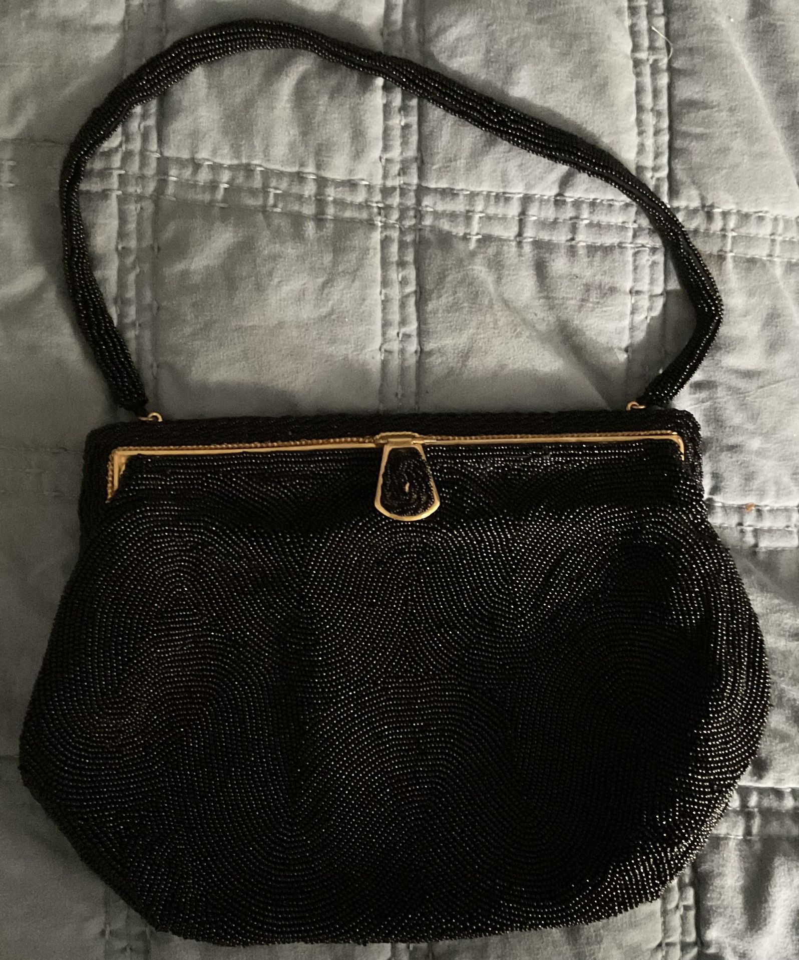 Vintage Magid Purse Black Beads Metal Frame Evening Bag Small Strap