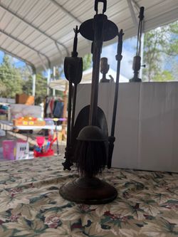 Vintage Cast Iron Fireplace Tool Set with Stand