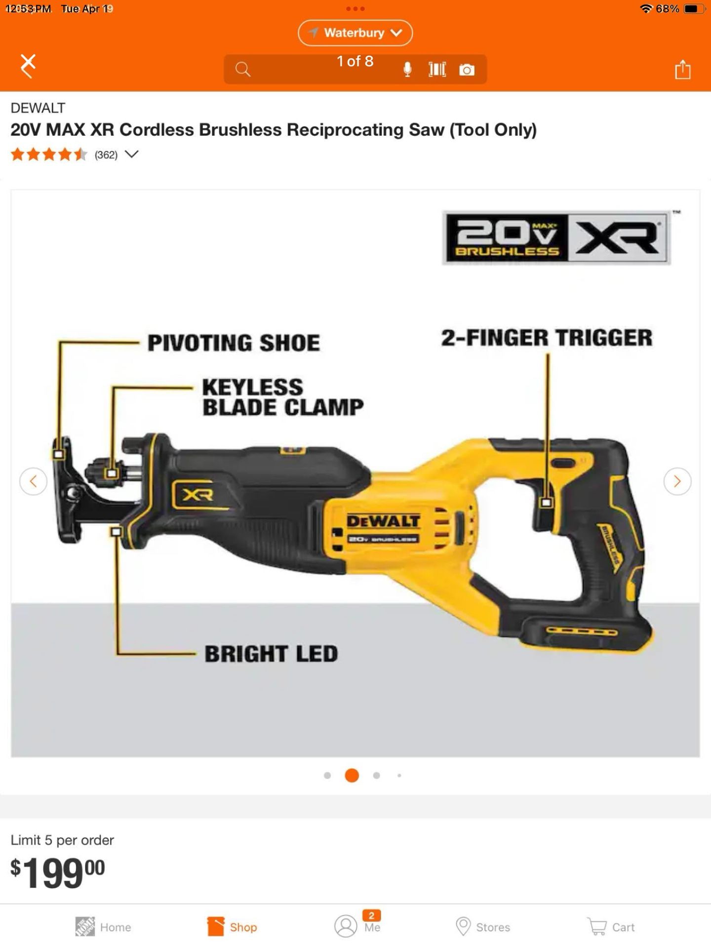 DEWALT 20V MAX XR Cordless Brushless Reciprocating Saw (Tool Only)