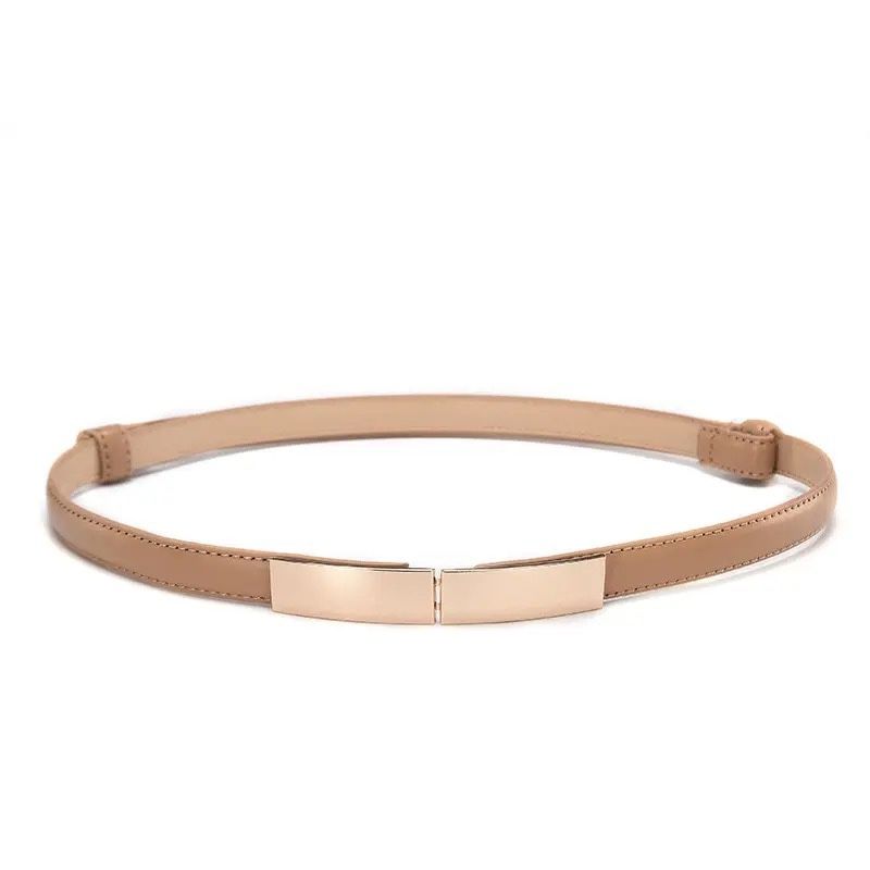 Belt Dress Simple Versatile Fashion Women Leather Thin Skinny Metal Gold Elastic Buckle Waistband Belt