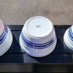 Vintage Crate and Barrel Blue Stripe Nesting Bowls