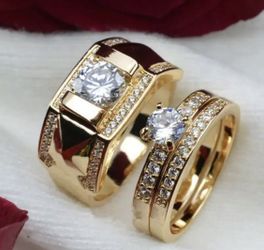 New 18 k gold engagement ring wedding ring set his and hers