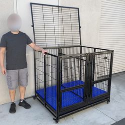 BRAND NEW $230 Large 49” Heavy-Duty Folding Dog Crate 49x38x43” Double-Door Cage Kennel w/ Divider 