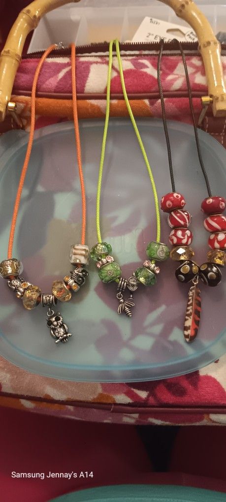 3 Necklaces On Colored Chains 
