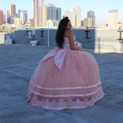 Quinceañera  Peach & Light Pink Corset Dress