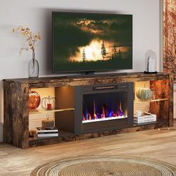Bestier 70 Inch Fireplace TV Stand for TV up to 75", LED Entertainment Center with 23" Electric