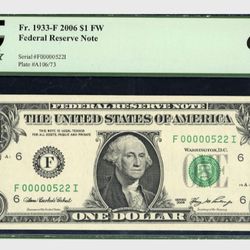 2006 Federal Reserve Note "Very Low Serial # (522) PCGS Gem New 65PPQ
