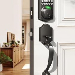 Veise Fingerprint Door Lock Set, Keyless Entry Door Lock, Front Door Handle Set, Electronic Keypad Deadbolt with Lever Handle, 2 Keys, Auto Lock, Code
