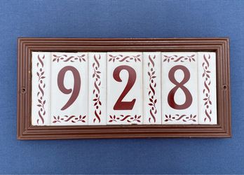 Decorative Ceramic Tile Solid Wood Frame Address Plaque 6”x 12 1/2”