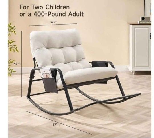 Rocking Chairs, Papasan Rocking Chairs, Double Papasan Chair with Cushion, Oversized Modern Rocker Chairs for Living Room, Bedroom, Porch, Garden Beig