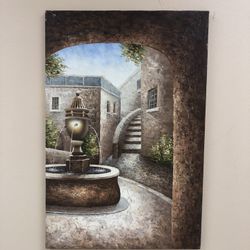 Elegant Fountain in Courtyard Painting