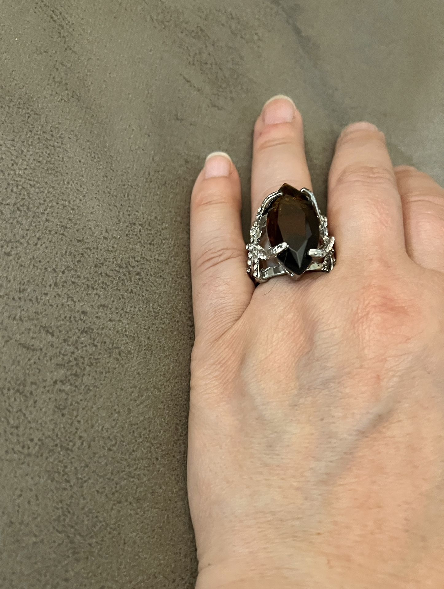 Large Antique Smokey Gemstone With CZ In Silver Size 8 Pickup Gaithersburg Md20877