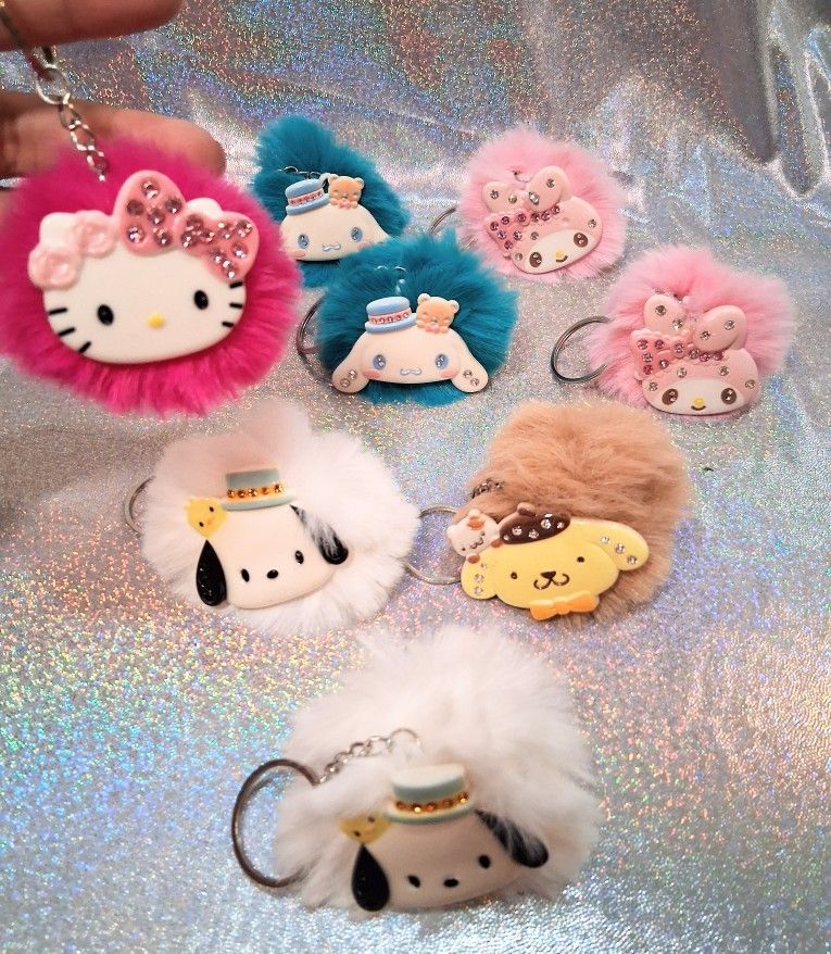 New Hello Kitty & Friends Pom Pom Bling Keychains - $3 Each or 2 For $5