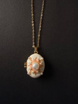 Vintage Style Pearl Star Locket Necklace • Hand Painted