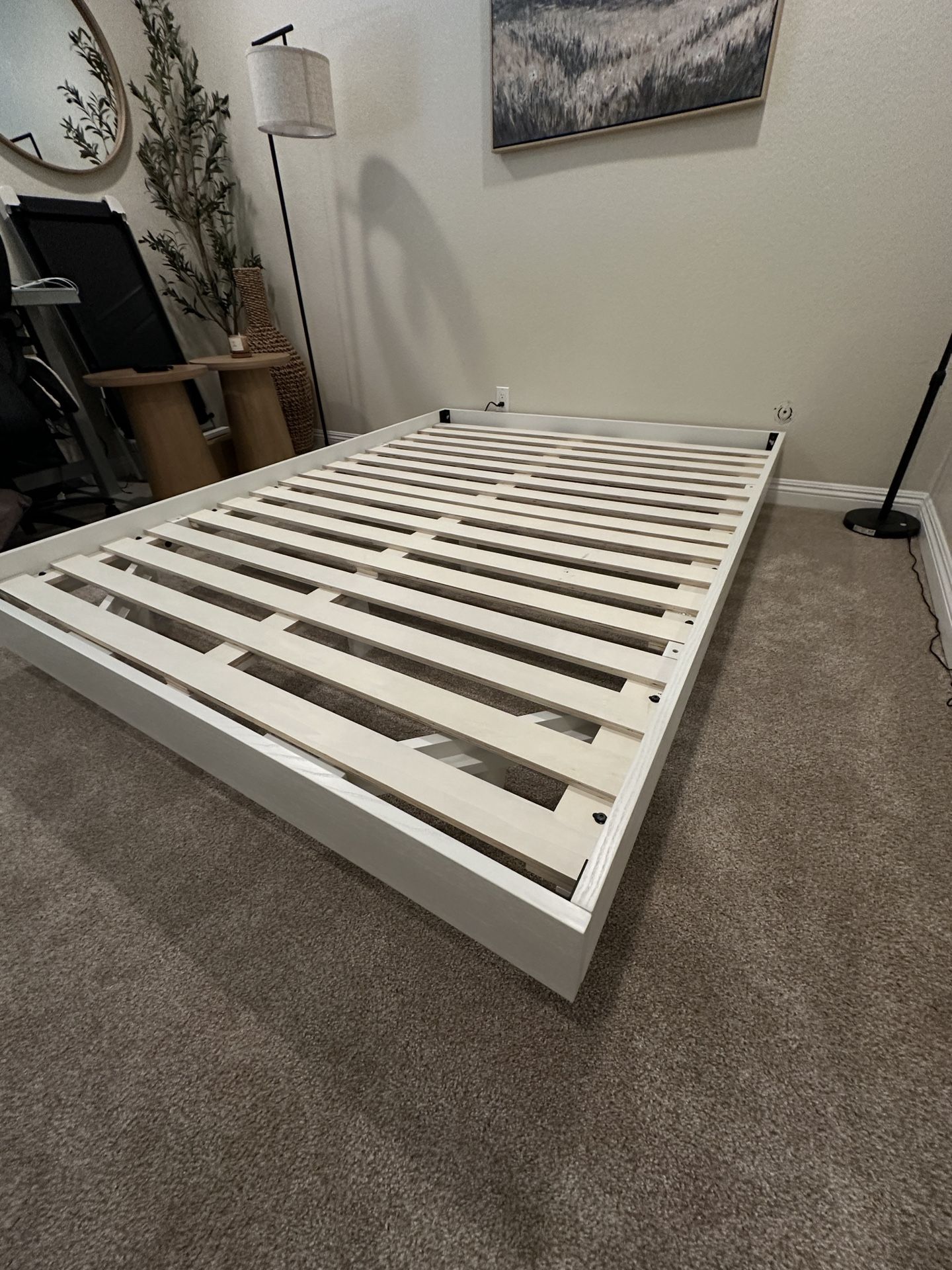 White Queen Platform Bed Frame