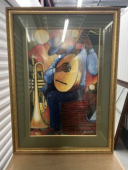 Musical Painting With Brass Frame Glass Cover