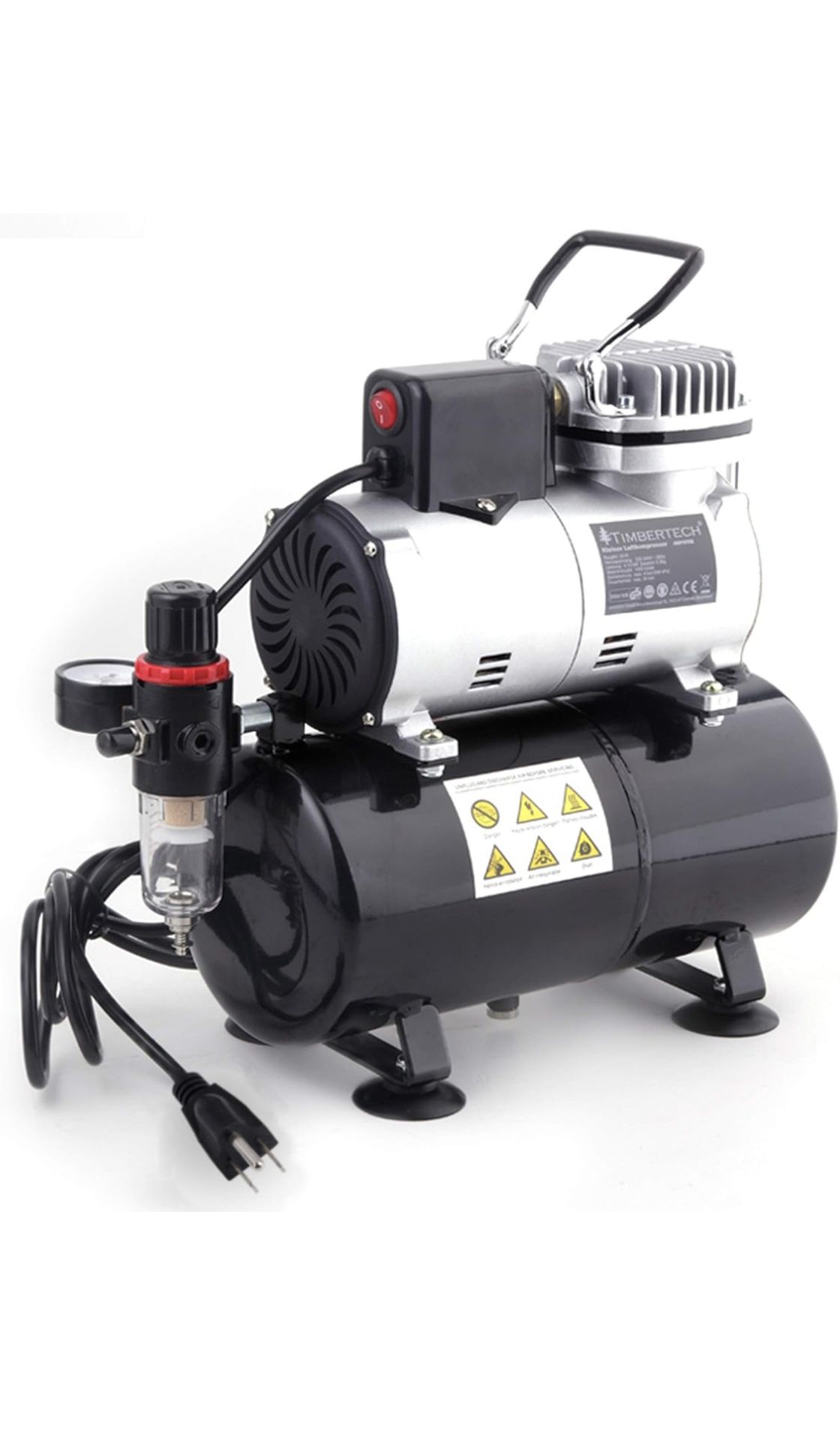 Timbertech Upgraded Airbrush Single-Piston Oil-free Mini Compressor ABPST08 with Cooling Fan, 3L Tank, Regulator, Moisture trap for Hobby, Body Tattoo