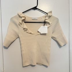 SANDRO Paris Liyah Ruffle Cream Cropped Sweater Size 1