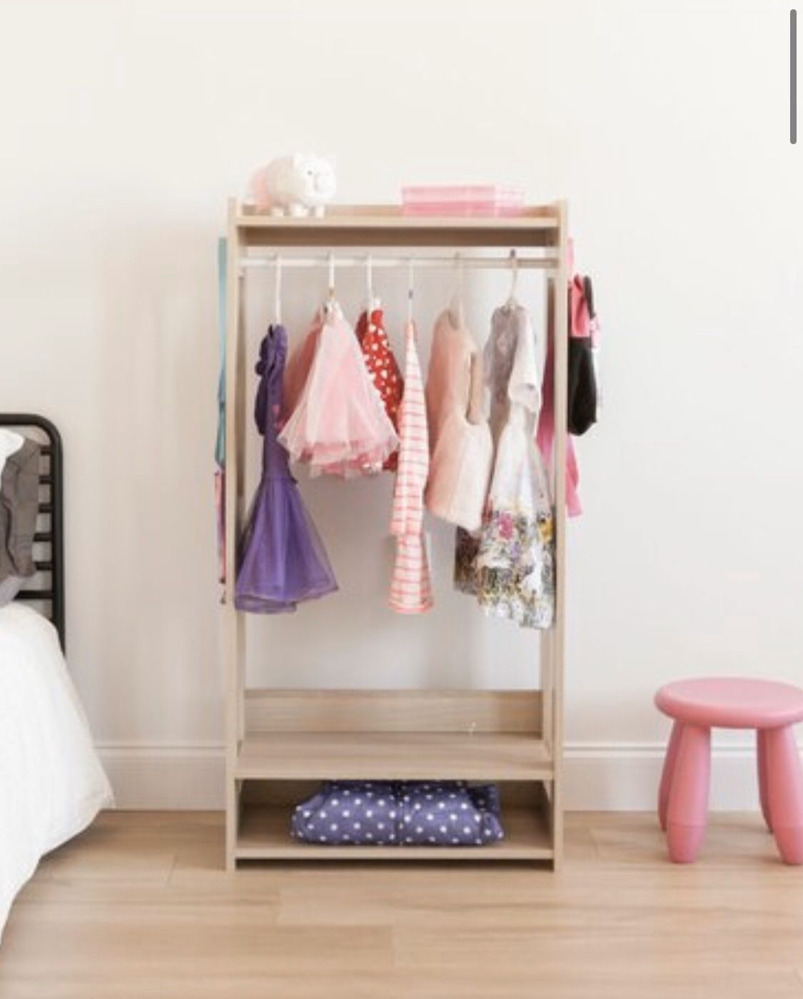 Compact Modern Neutral Multiple Use Clothing Rack for Kids or Adults with movable shelf, 47in x 24in