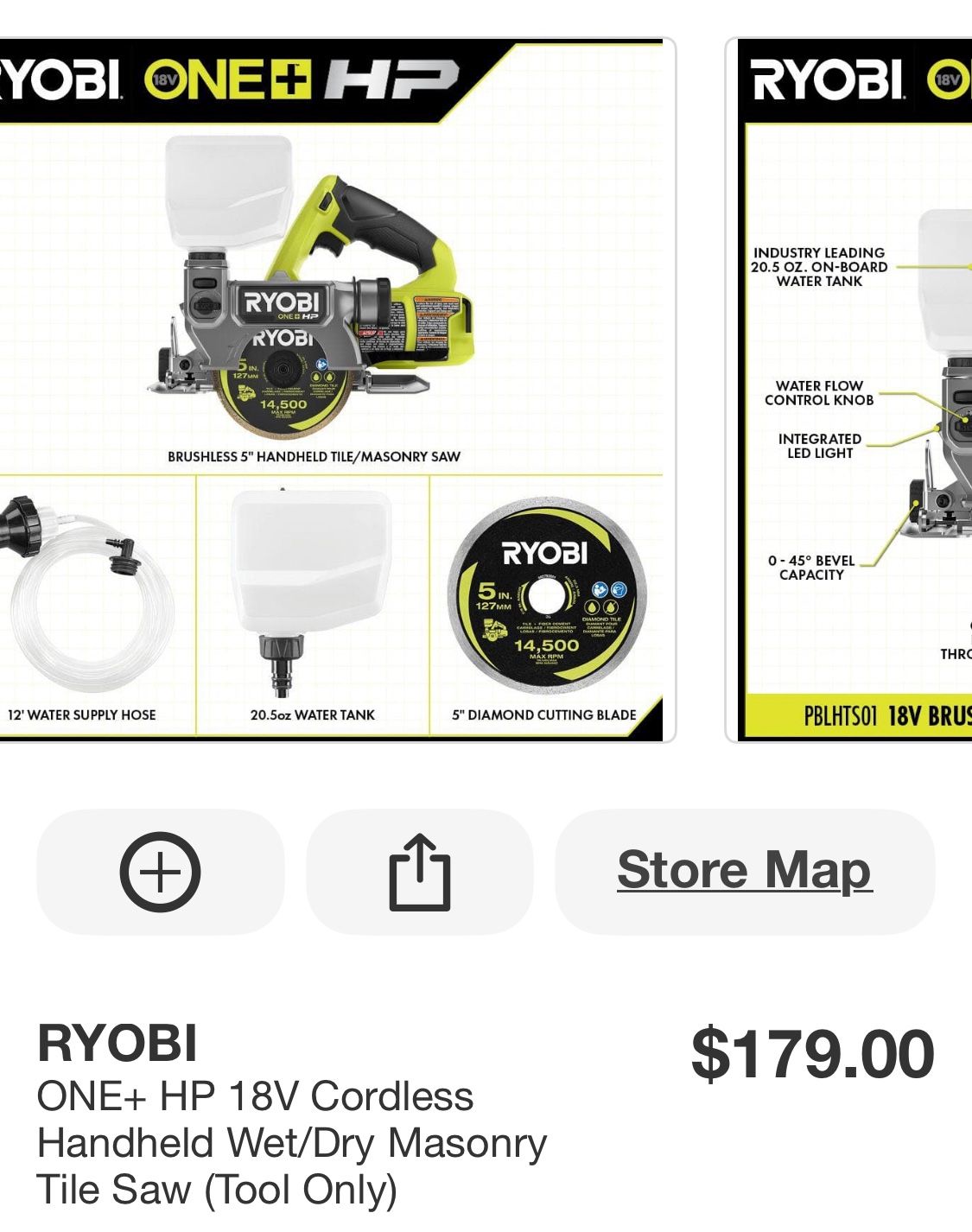 RYOBI ONE+ HP 18V Cordless Handheld Wet/Dry Masonry Tile Saw (Tool Only)