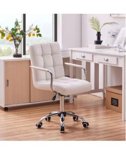 White Vanity Desk Chair with Wheels,