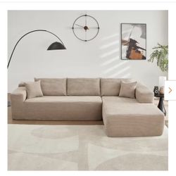 VIVI 104 in. Wide Arm 2-Piece Corduroy Fabric L-Shape Modular Sectional Sofa in Camel with Right Chaise