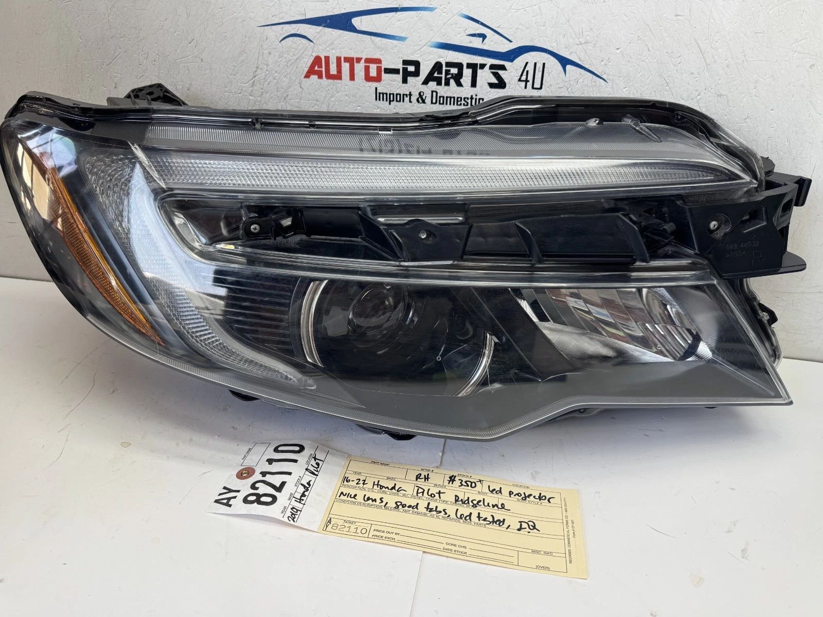 2016 - 2018 - 2022 HONDA PILOT RIDGELINE RIGHT LED PROJECTOR HEADLIGHT OEM AY82110
