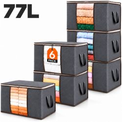 [NEW] Storage Bags Bins 77L 6 Pack - Clothes Comforter Blanket Organizer