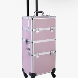Karl home 3 in 1 Makeup Train Case Rolling Cosmetic Trolley Large Capacity Travel Organizer with Key 360°Swivel Wheels Suitcase for Beauticians Hairst