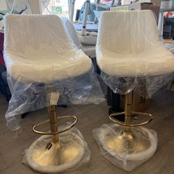 Barstools Set of 2, Golden-Cream, Adjustable Swivel Bar Stools With Back, Armless Upholstered, Gold Bar Stool with Velvet Seat, For Kitchen Island/Caf