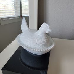 VINTAGE GLASS HEN ON A NEST  CANDY DISH, EACH  FOR $30