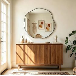 Asymmetrical Wall Mirror 35 Inch Frameless Organic Decorative Accent Vanity Mirror