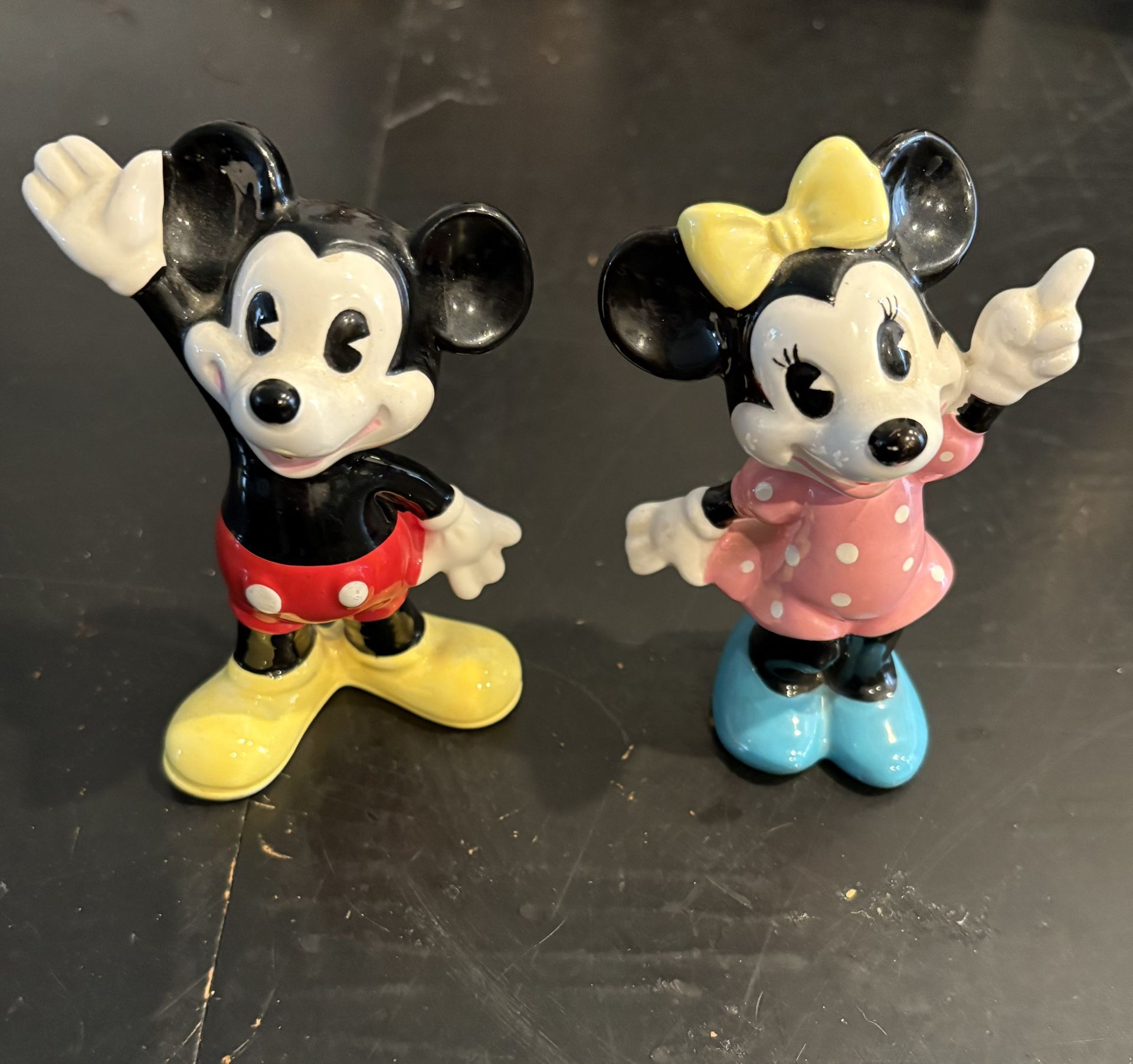 Vintage Mickey & Minnie Mouse Ceramic Figurine Walt Disney Productions Japan Set