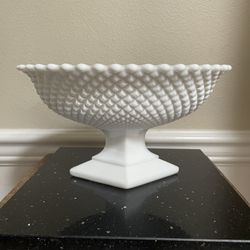 Vintage Westmoreland Milk Glass Diamond Pedestal Oval Bowl