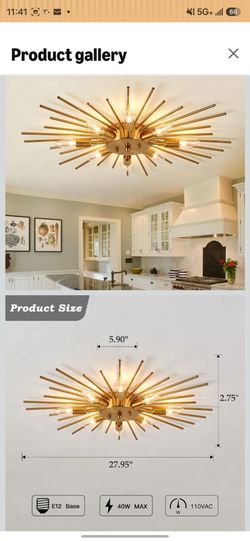 Gold Sputnik Flush Mount Ceiling Light