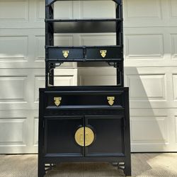 ORIGINAL VINTAGE REFINISHED SHANGRI LA BY DIXIE - TWO PIECE CONSOLE & SHELVES - EXCELLENT CONDITION