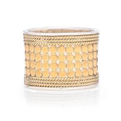 Anna Beck 925 Wide Cigar Band Dot Ring in Gold  Sz- 8 