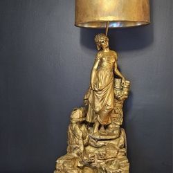 French Statue Lamp Plaster “the House Of Albarran” Art Deco Rare Lamp Fountain