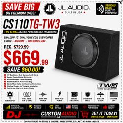 JL Audio TW3 Shallow 10" Dual Voice Coil Subwoofer 800 Watts 10TW3 PowerWedge CS110TG-TW3 🚨 Payment Options Available 🚨