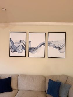 Abstract Blue Wave Triptych Wall Art Set